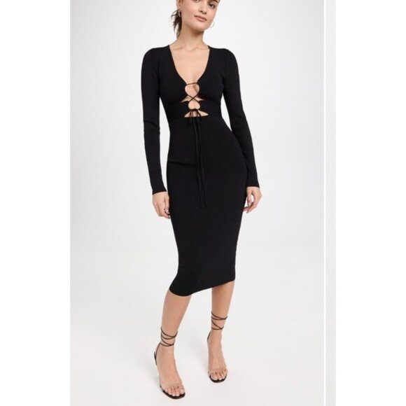 ASTR the Label XS Jovie Knit Bodycon Sweater Dress Black Lace Up Open Front NEW - Picture 1 of 13